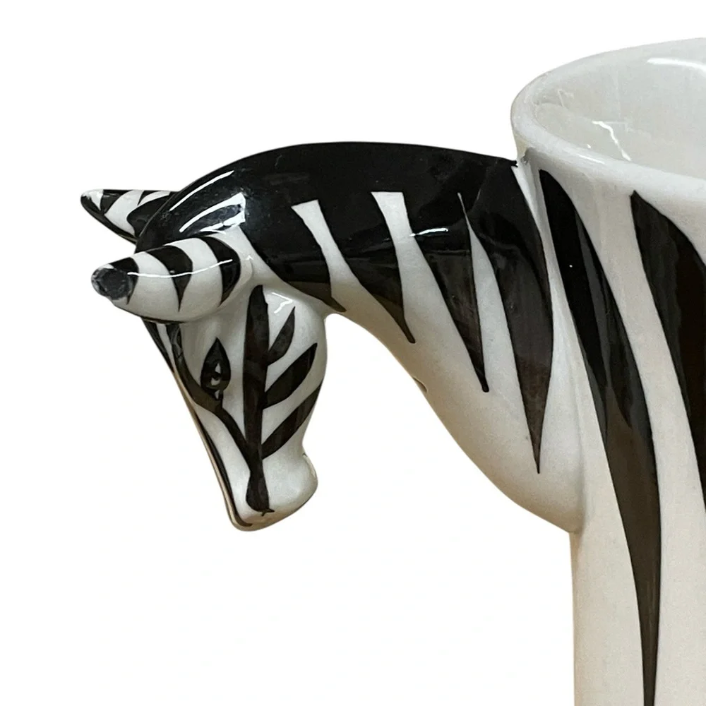 PIER 1 IMPORTS Zebra hand painted ceramic Mugs stoneware